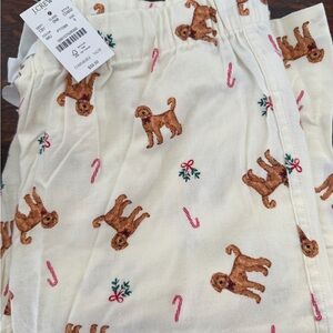 J. Crew Cream Pajama Pants with Dog (Golden doodle) and Candy Cane Print